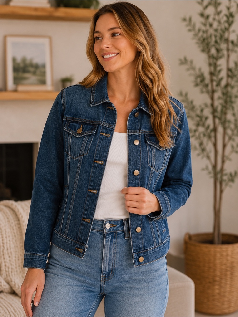 Nine West Jeans Vintage 100% Cotton Denim Trucker Jacket Blue Large
